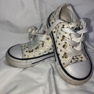 Size 5(toddler) gold polka dot converse